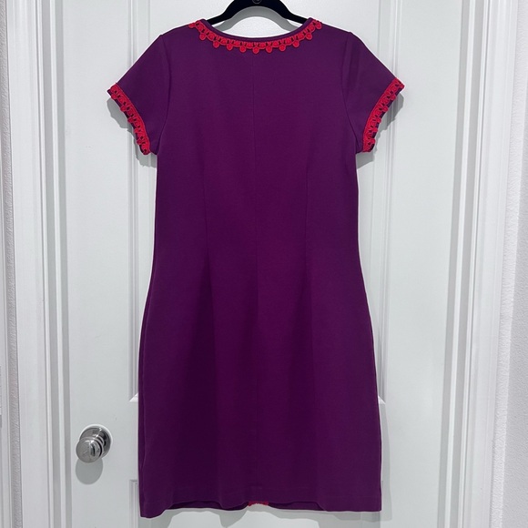 Vintage Boden Purple Ponte Knit Red Crochet-Trimmed Sheath Dress Size 10L - Picture 6 of 8